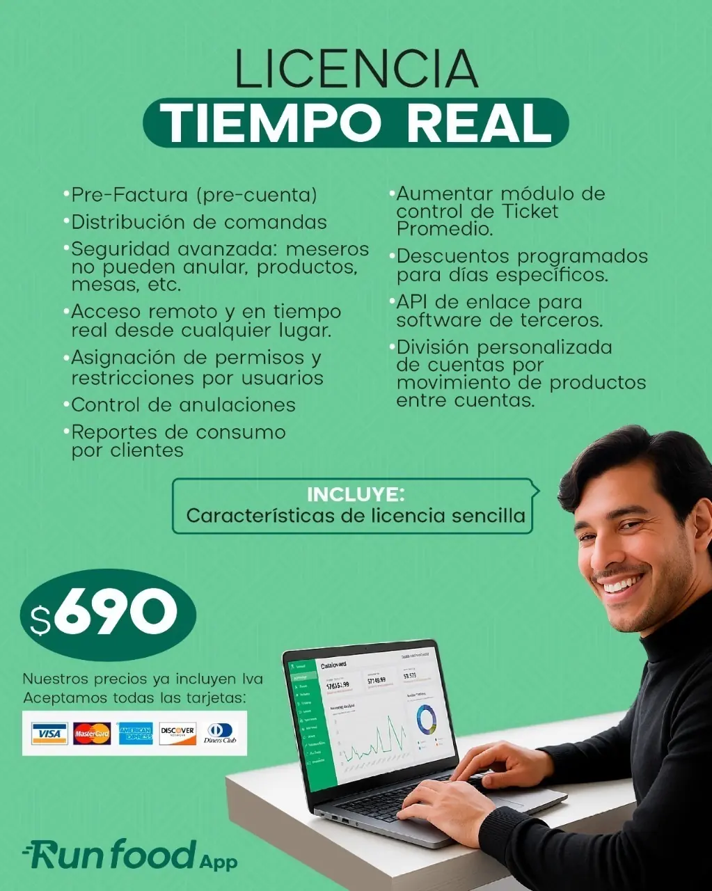 Licencia Tiempo Real de Runfood App con comandas, acceso remoto, API y seguridad avanzada